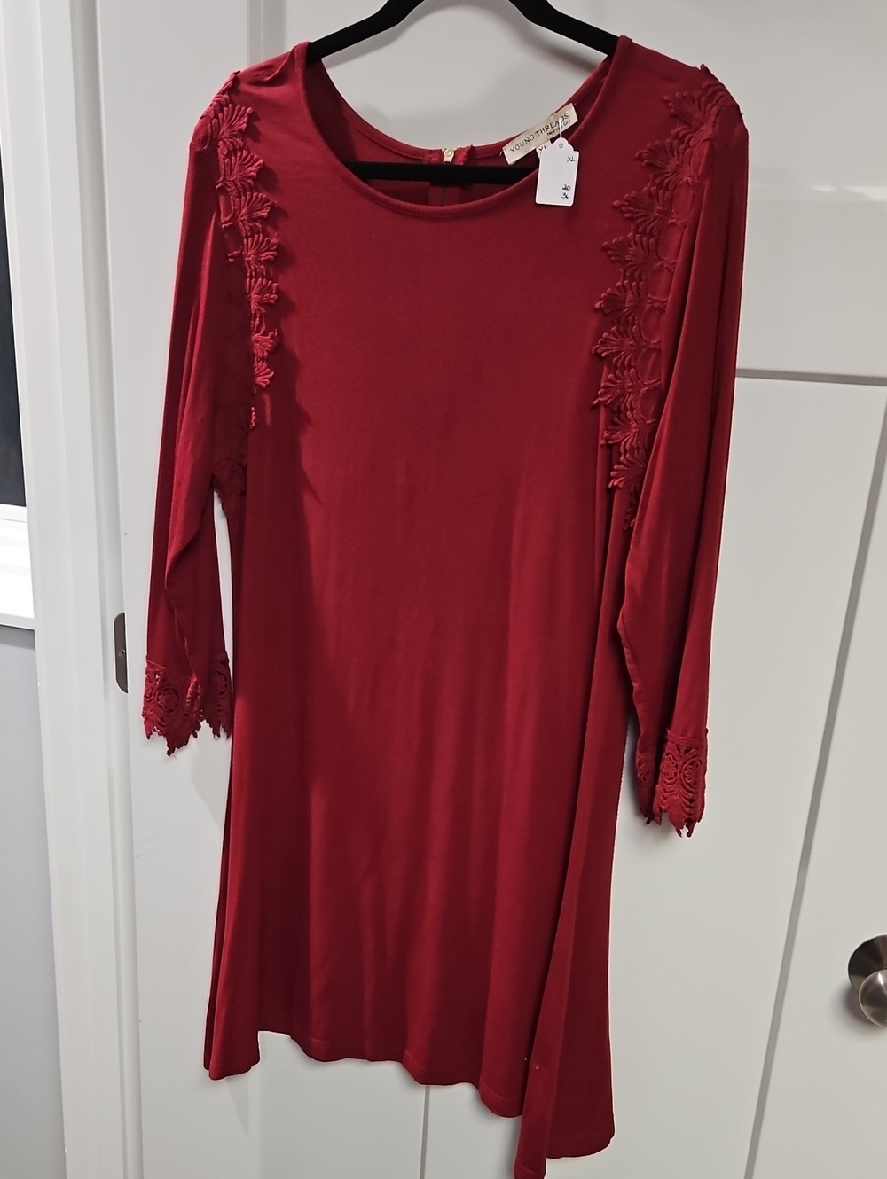 Young Threads Women's Lace Trim Mini Dress Red XL